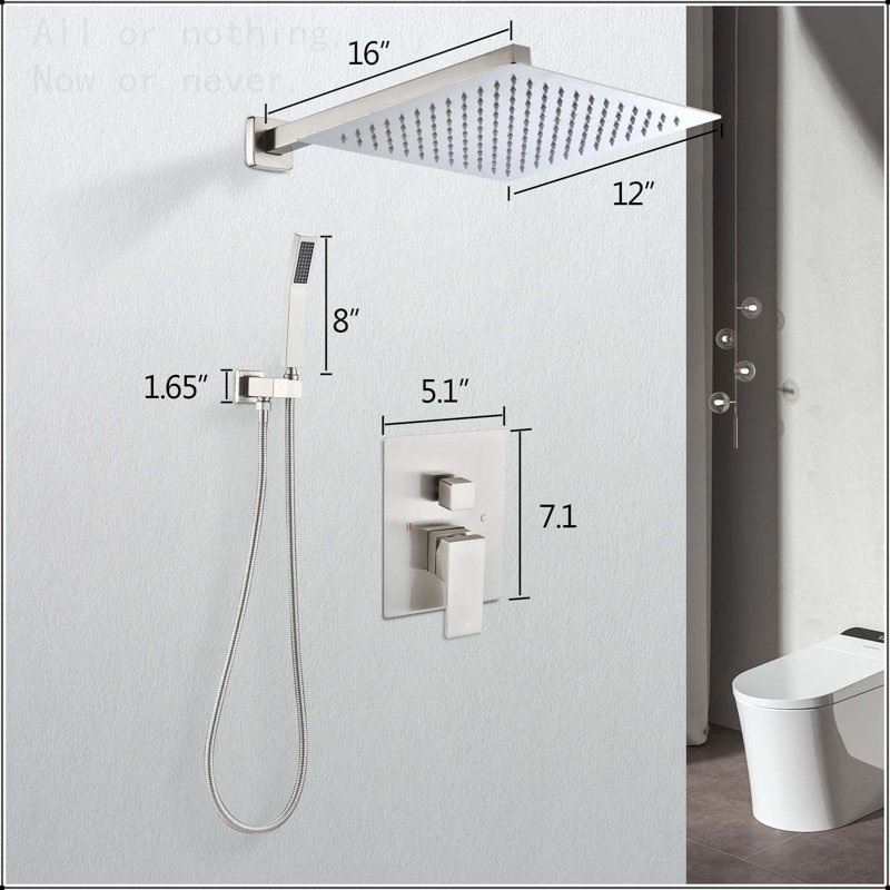 Système de douche de pluie mural de 12 pouces, Nickel brossé