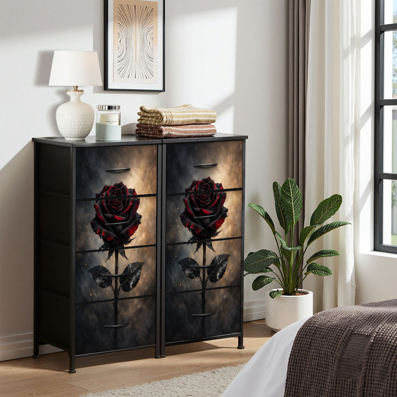 black and red dresser Painting Distressing a The top surface 4 Drawer Dresser for Bedroom,