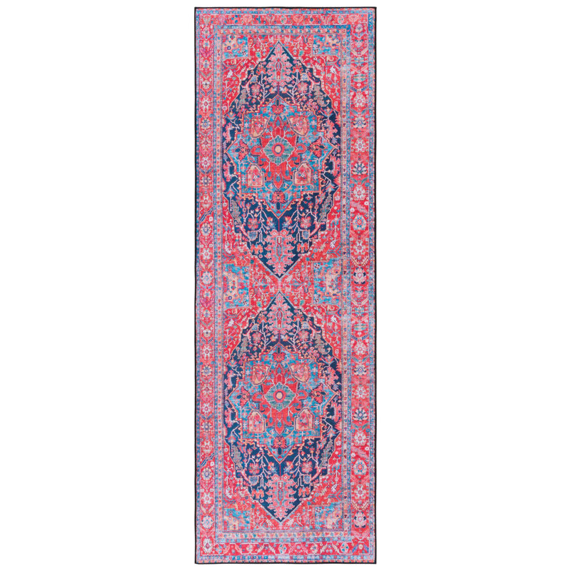Tapis oriental bleu marine / rouge Iorgo, Tapis de couloir 2 pi 6 po x 8 pi