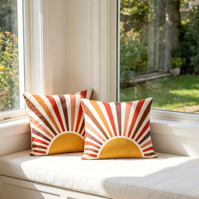 Set Of 2 Bohemian Style Sun Print Cushion Covers 4 Colours Available Geometric Patterns Decorative Pillowcases For Sofa  Bedroom Decor