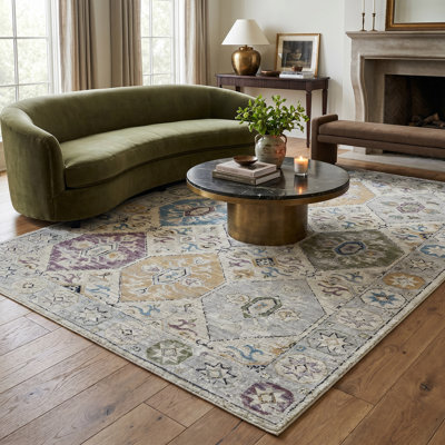 Tapis d'intérieur / beige à motif de médaillon beige / gris 8 pi x 11 pi (7 pi 10 po x 10 pi 10 po) de Branch Branch