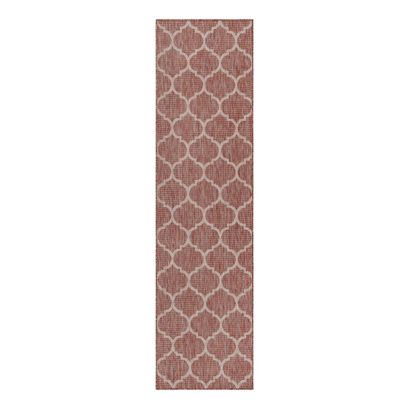 Geometric Rust Red Indoor / Outdoor Area Rug, Runner 2'7" x 10'