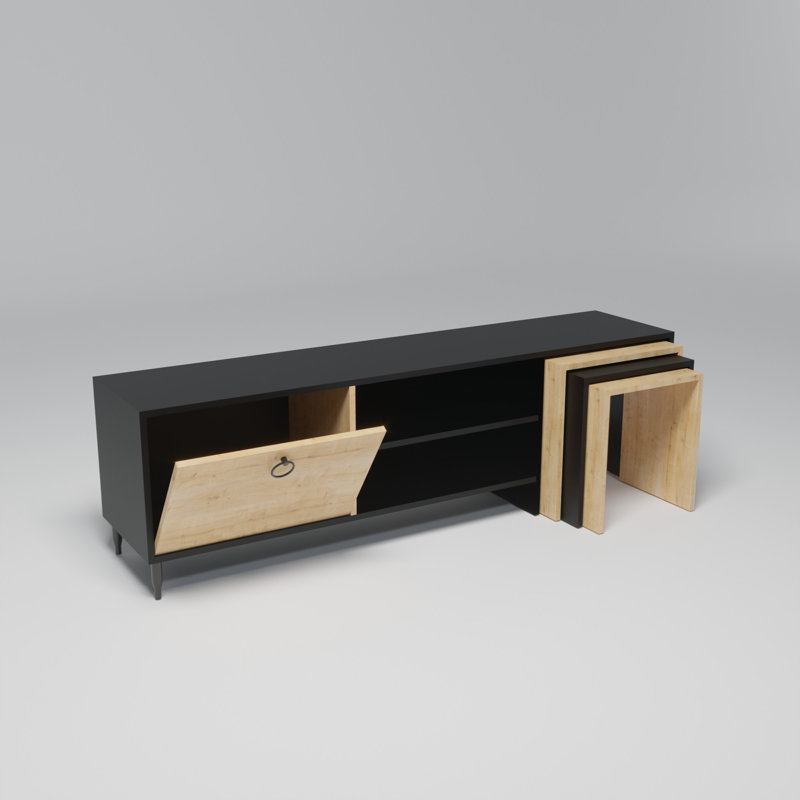 Daveion Unfinished TV Stand for TVs up to 55", Oak/Black