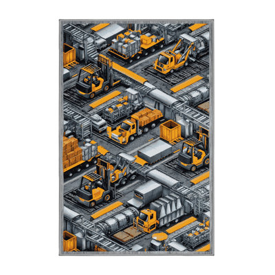 Machine Washable Transportation Gray Area Rug