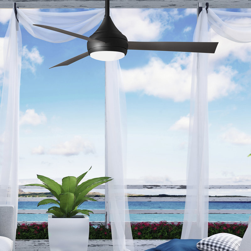 Donaire LED Outdoor Downrod Ceiling Fan, Matte Black, Brushed Bronze