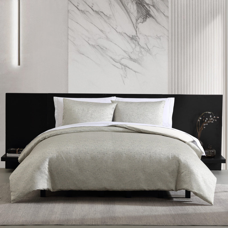 Vera Wang Speckled Satin Weave Grey Duvet Cover Set, Queen Duvet Cover + 2 Standard Shams