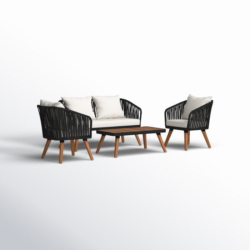 Larry Acacia 4 - Person Patio Conversation Set with Cushions, Black, Beige