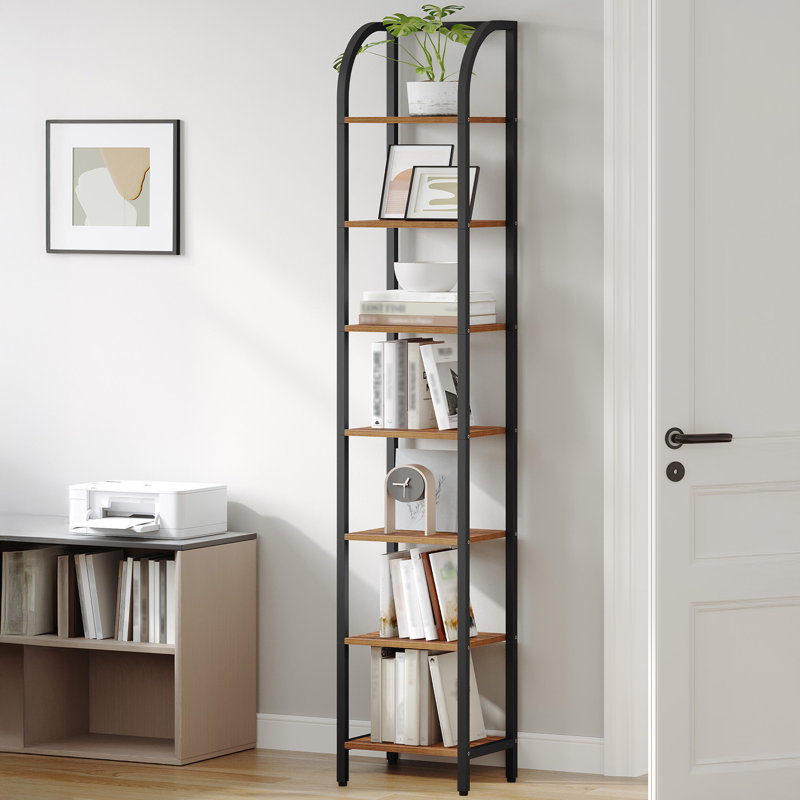 Bookcase, Narrow Bookcase Shelving Unit for Living Room, Office, Sturdy, Bedroom, Industrial , Rustic Brown/Black