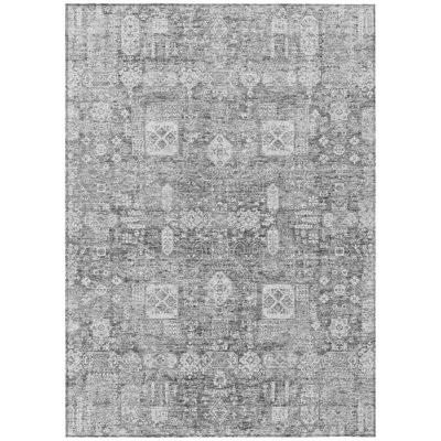 9' X 12' Gray Silver And Charcoal Oriental Washable Indoor Outdoor Area Rug