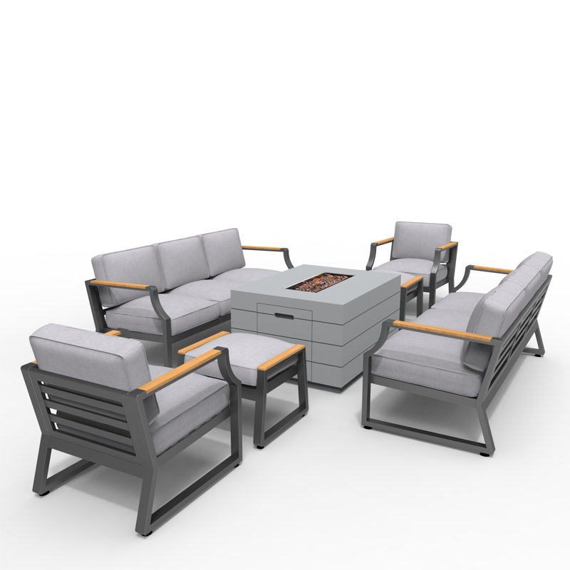 Ensemble de conversation en osier / rotin pour 10 personnes avec coussins Isidore, Noir