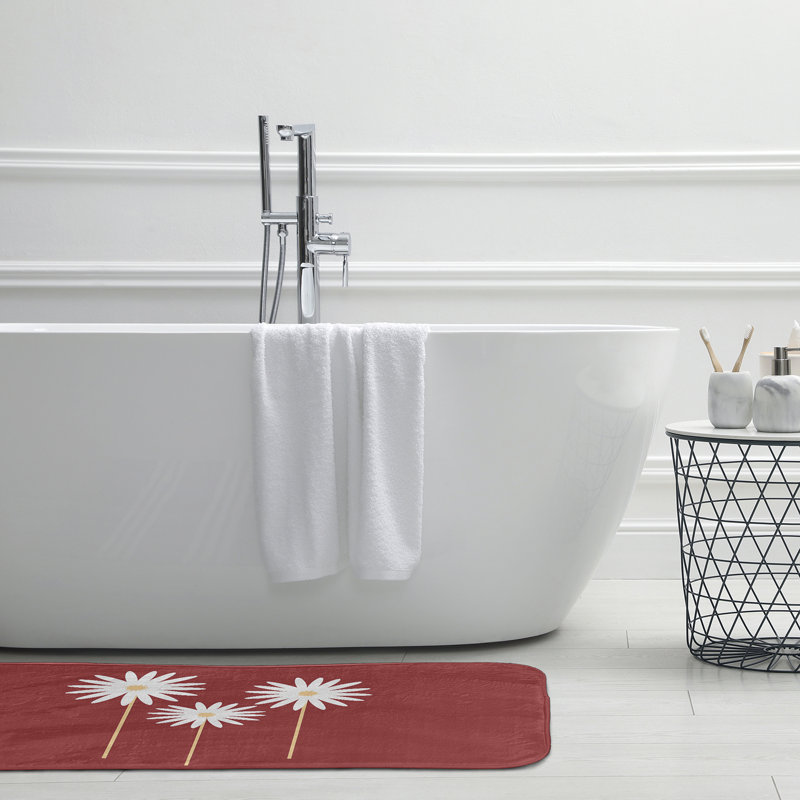 Tapis de bain à imprimé floral, L 17 po x L 24 po, Rouge