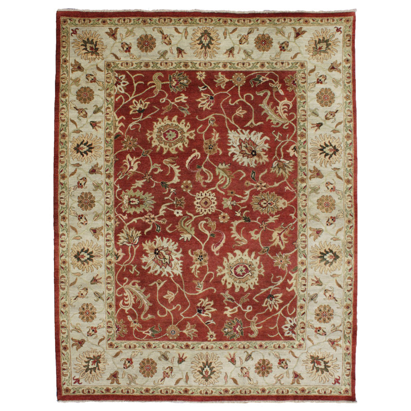 Tapis unique en laine noué à la main de style traditionnel rouge / brun 10 pi x 14 pi Robby