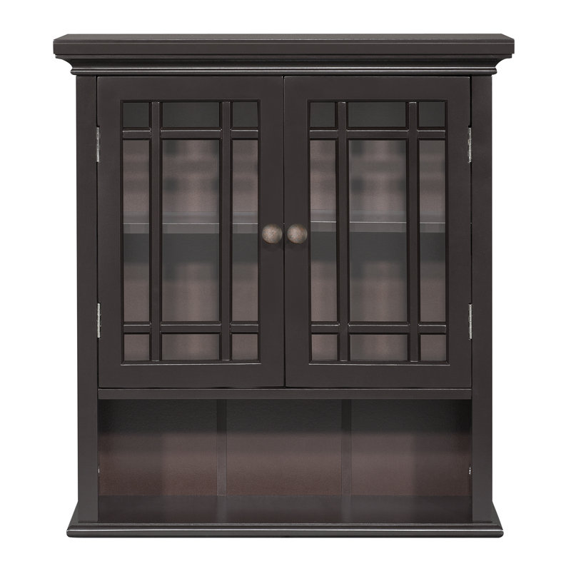 Armoire murale amovible au-dessus de la cuvette de toilette dans la salle de bain avec portes en verre, tablette réglable et rangement ouvert Cardonas