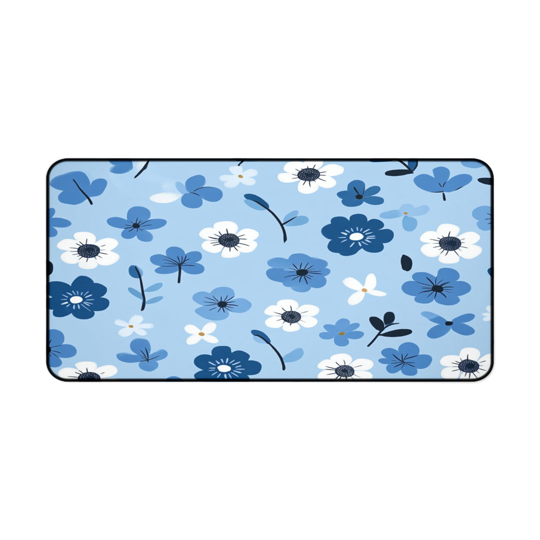 Whimsical Blue Floral Desk Mat