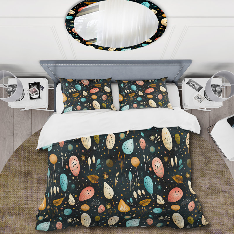 Literie à motif de feuilles multicolores botaniques II, Housse de couette pour très grand lit et 2 très
