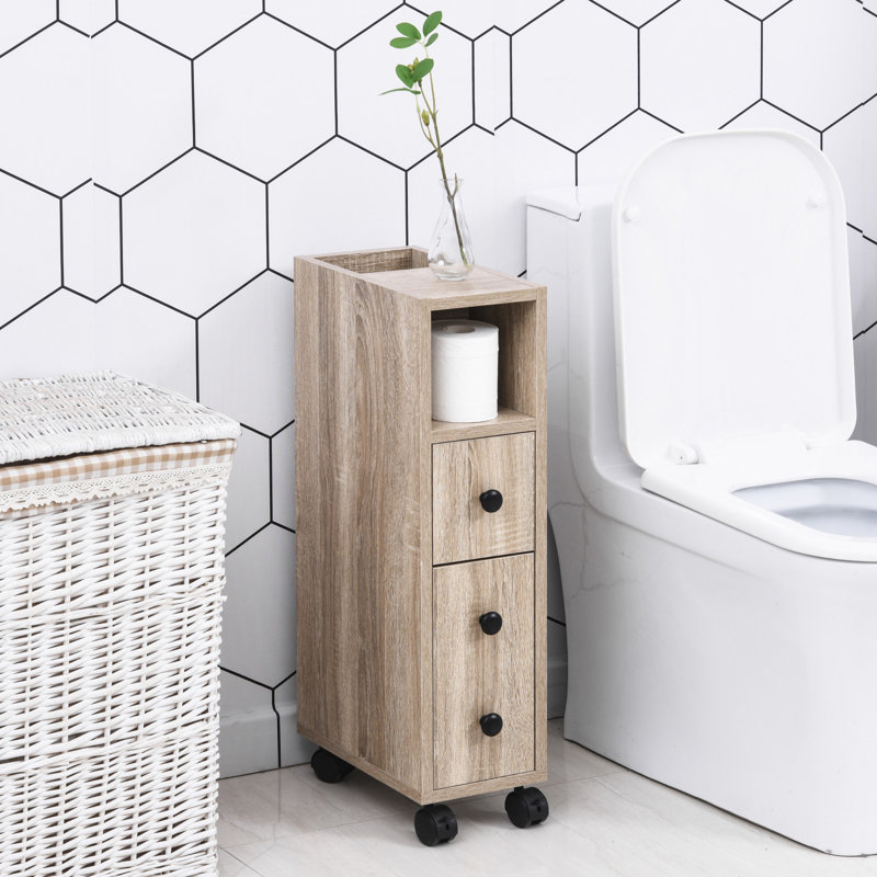 Freestanding Compact Design Bathroom Cabinet With 2 Open Cabinets, 1 Door Cabinet, 1 Drawer And 4 Rolling Wheels