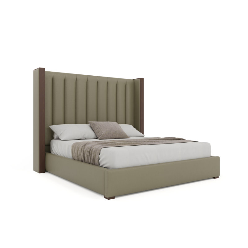 Vegan Leather Wingback Bed, King, Stone