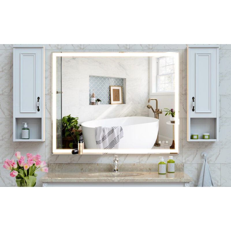 Grand miroir de salle de bain avec DEL 32 x 40 - Fixation murale, brouillard, éclairage écoénergétique, couleur réglable