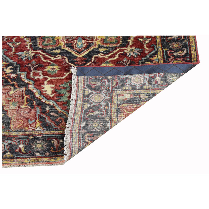 Hand-Knotted High-Quality Charcoal and Red Area Rug, Rectangle 2'7" x 4'3"