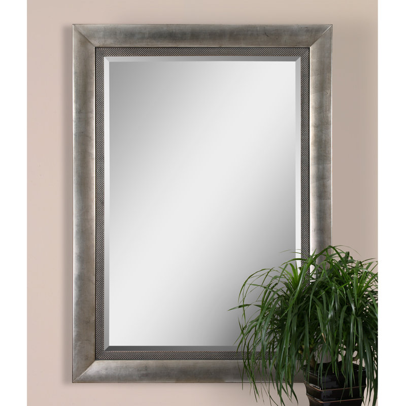 Large Rectangular Antique Silver Wood Wall Mirror