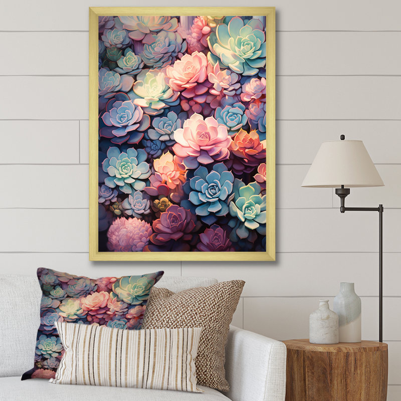 «Kouklia Colorful Succulents Dreams On», reproduction sur toile, H 44 po x l 34 po x P 1,5 po, Cadre photo doré