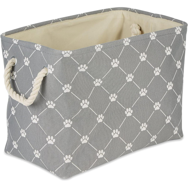 Pet Storage Collection Paw And Bone Print, Medium Rectangle, Gray, 9" H x 8" W x 14" D