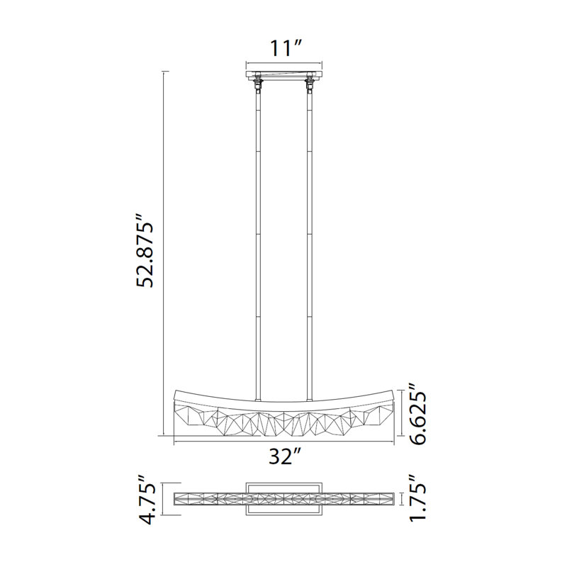 Arcus 1 - Light LED Kitchen Island Pendant, Polished Nickel, 52.88" H x 32" W x 1.75" D