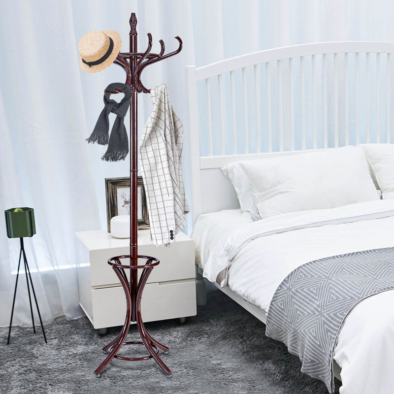 Solid Wood Freestanding Coat Rack, Reddish Brown
