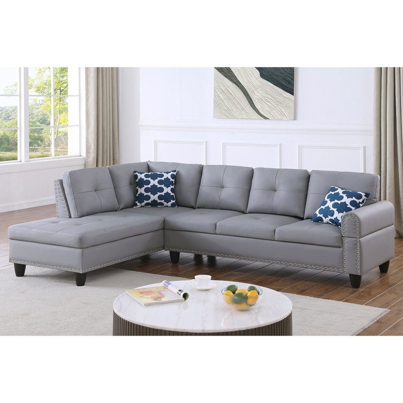 Canapé modulaire en forme de L gris en similicuir 2 pièces, Gris