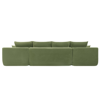 Canapé modulaire 126 po avec méridienne en forme de U, poches latérales et porte-gobelet de 126 po, conception modulaire moderne, assise profonde, canapé rembourré pour le salon / la chambre à coucher, aucun assemblage requis (velours côtelé)