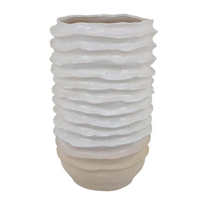 Jardinière décorative, motif abstrait bord de mer, céramique blanche 22 pouces