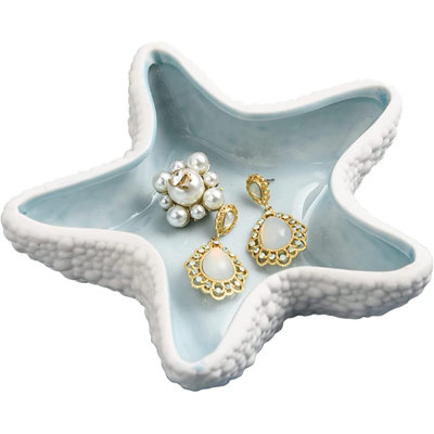 Starfish Ceramic Jewelry Dish Tray, Ring Holder and Trinket Tray for Rings | Decorative Jewelry Holder for Earrings, Necklaces and Keys, Beach Decor, Coastal Decor, Ocean Decor and Gift for Women