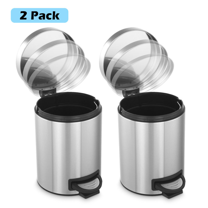 Poubelle de cuisine avec couvercle, paquet de 2, poubelle de 5 litres / 1,3 gallon en acier inoxydable
