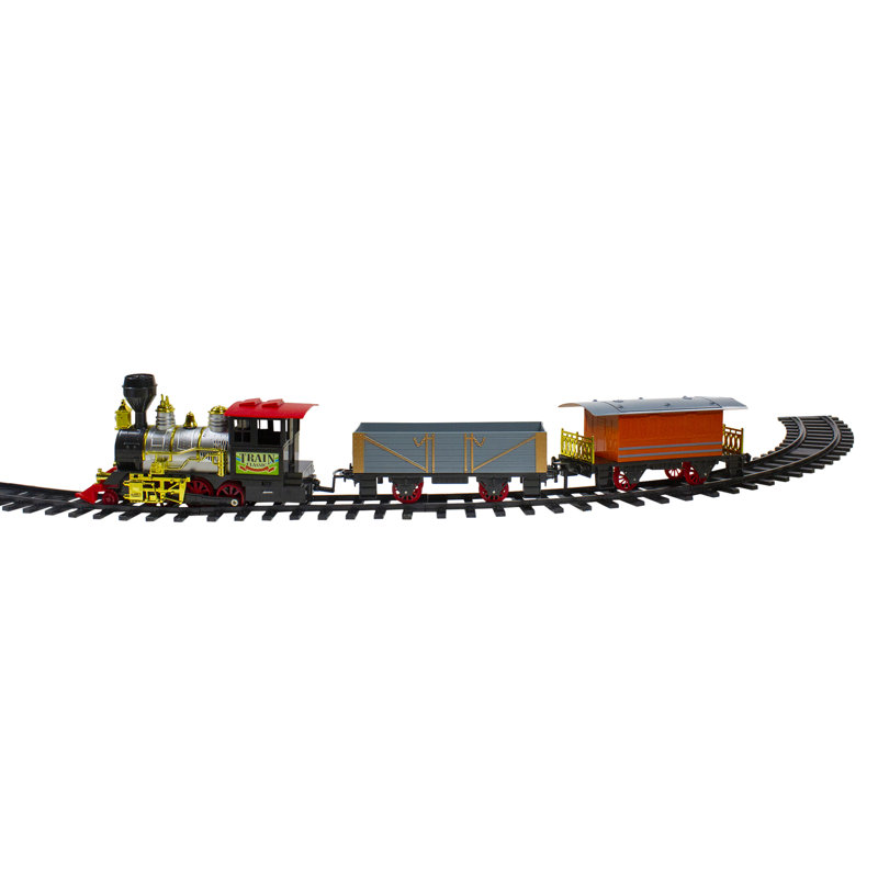 17-Piece Lighted and Animated Gold and Red Classic Model Train Set with Sound