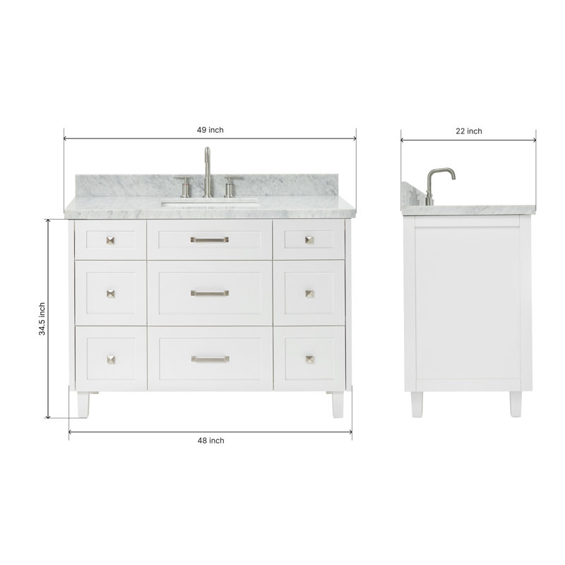 ARIEL Monroe 49 Single Sink Bathroom Vanity with Italian Carrara Marble Top, White, 49", Carrara White Marble