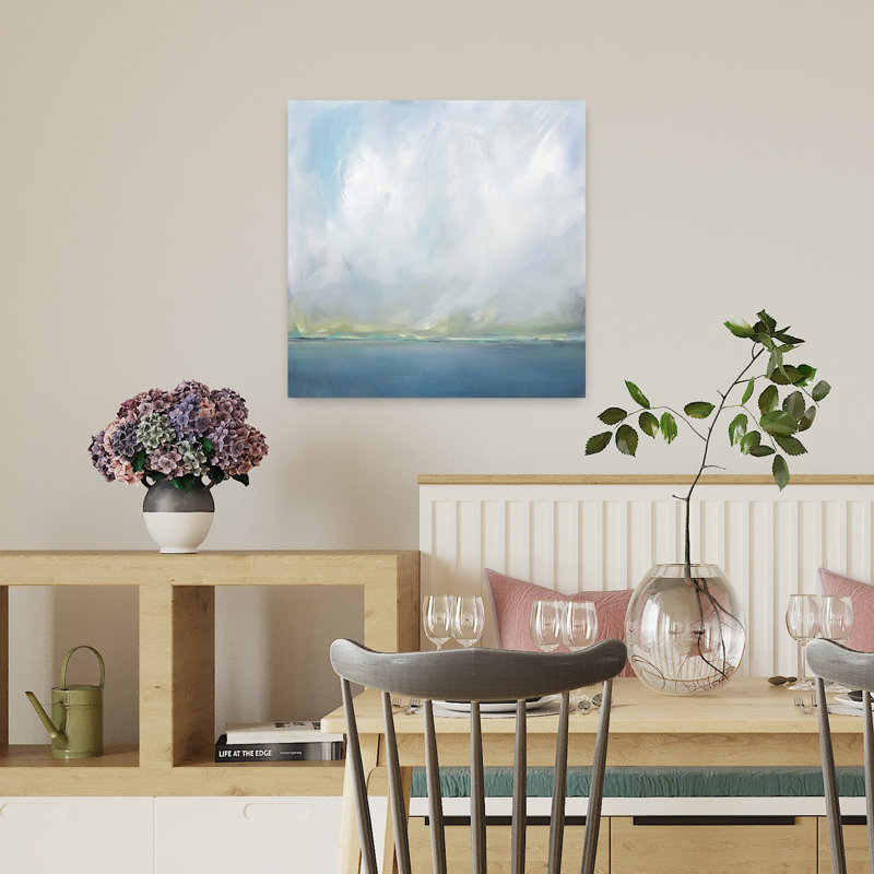 Art contemporain contemporain, paysage de poisson côtier minimaliste abstrait, H 18 po x l 18 po