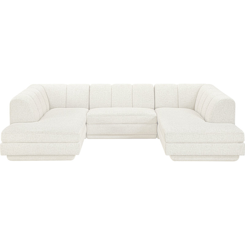 Tissu rembourré 3 pièces Landis Canapé modulaire modulaire, Tissu crème