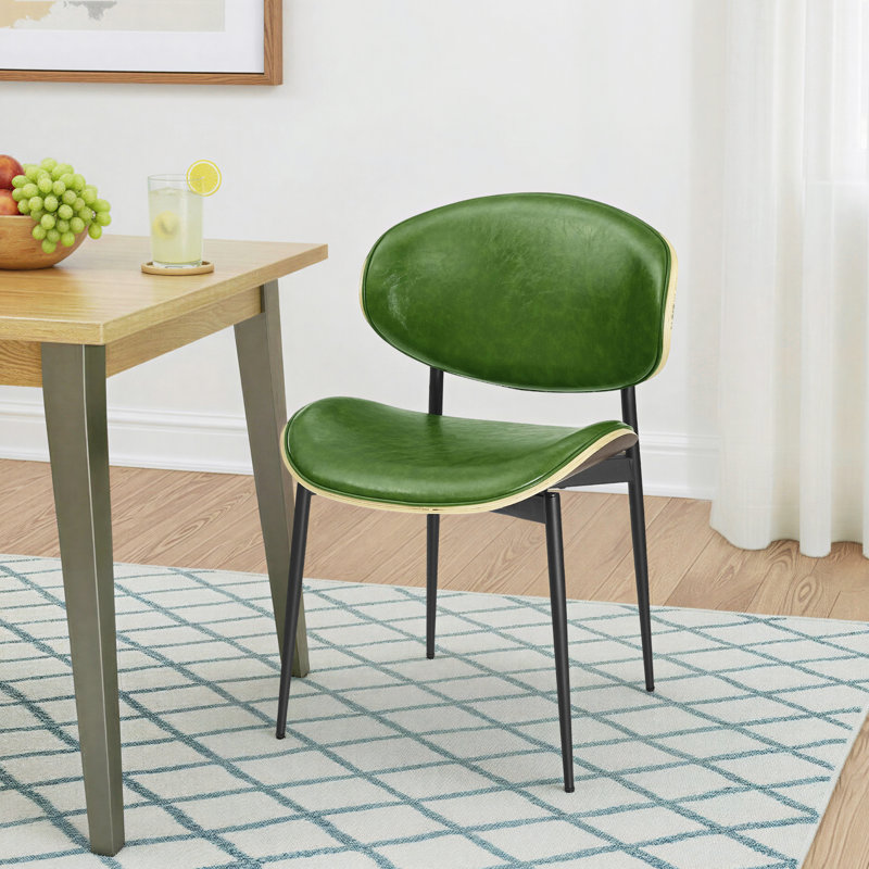 18.5'' H Faux Leather Upholstered Side Chair, Green, Black