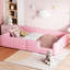Upholstered Twin Pink Bed With Guardrail And Charging Function - Frame, Comfortable For Bedtime Relaxation Platform Type C Soft Support, Long Lasting Quality