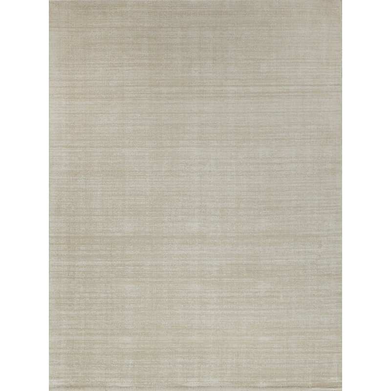 Martelli Hand Loomed Silky Nylon Solid Color Area Rug in Light Beige, Rectangle 10' x 14'