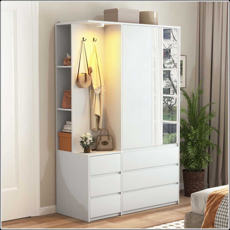 Armoire moderne avec 2 portes, 6 tiroirs et rail suspendu
