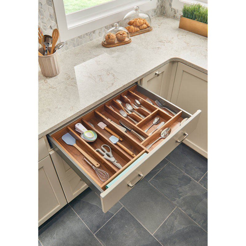 Rev-A-Shelf Walnut Trim To Fit Shallow Cutlery Drawer Insert Organizer, 2.38" H x 21.12" W x 22" D