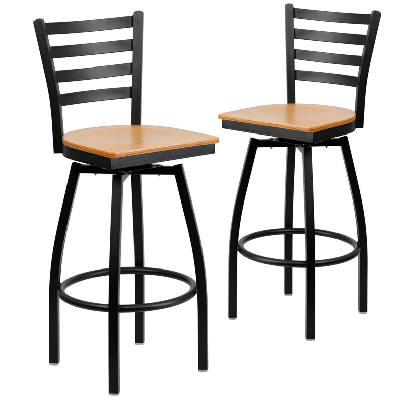 Tabouret de bar pivotant en métal de qualité commerciale avec siège en bois Chafin Hercules Series, Naturel
