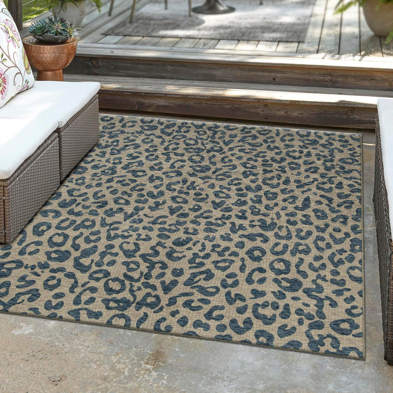Munk Animal Print Blue/Gray Outdoor Area Rug, Square 10'8"