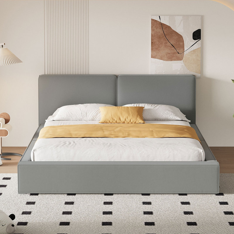 Grand lit plateforme tapissier en velours, Grey
