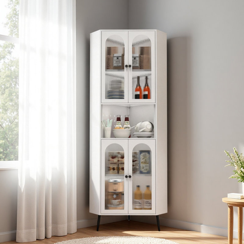 Armoire de coin de 73 po, armoire de rangement en métal avec portes et tablettes réglables, rangement de coin élégant et peu encombrant pour vestibule, salle de bain, chambre à coucher, salle à manger, salon, bureau