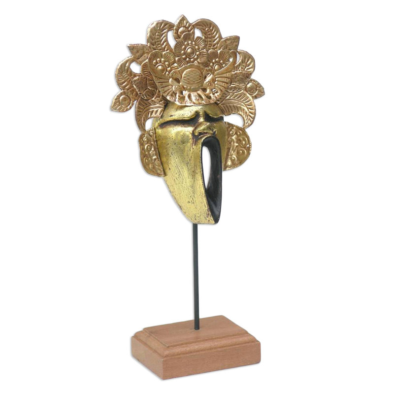 Masque en bois et cuivre Yawning King