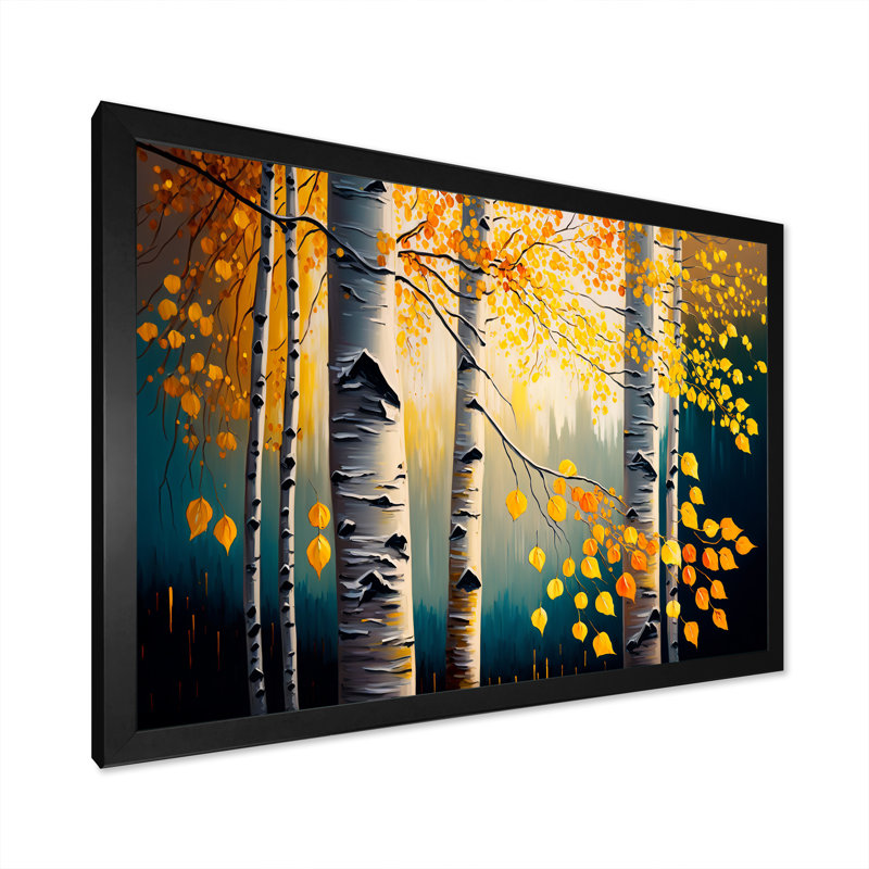 Into A Golden Birch Forest V - Paysage, art mural sur toile, Toile encadrée noire à coins fermés, H 16 po x l 32 po x P 1 po