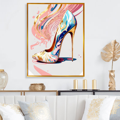 " Pink And Blue Deco High Heel Shoes I "