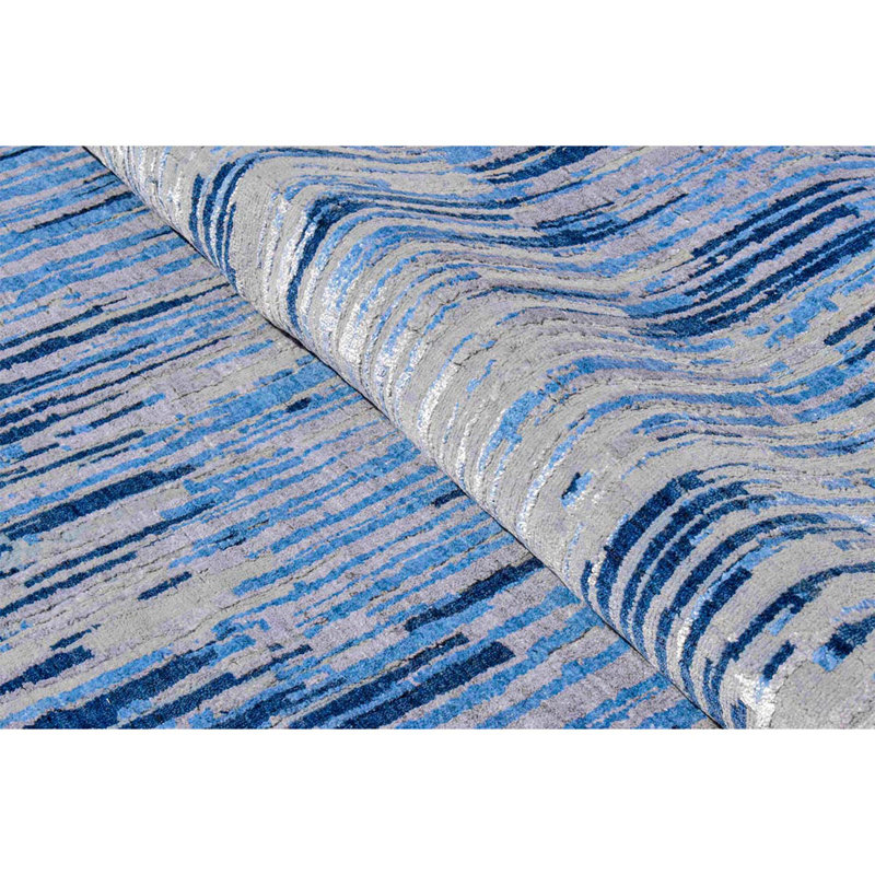 Abstract Area Rug in Blue/Gray, Rectangle 8' x 10'